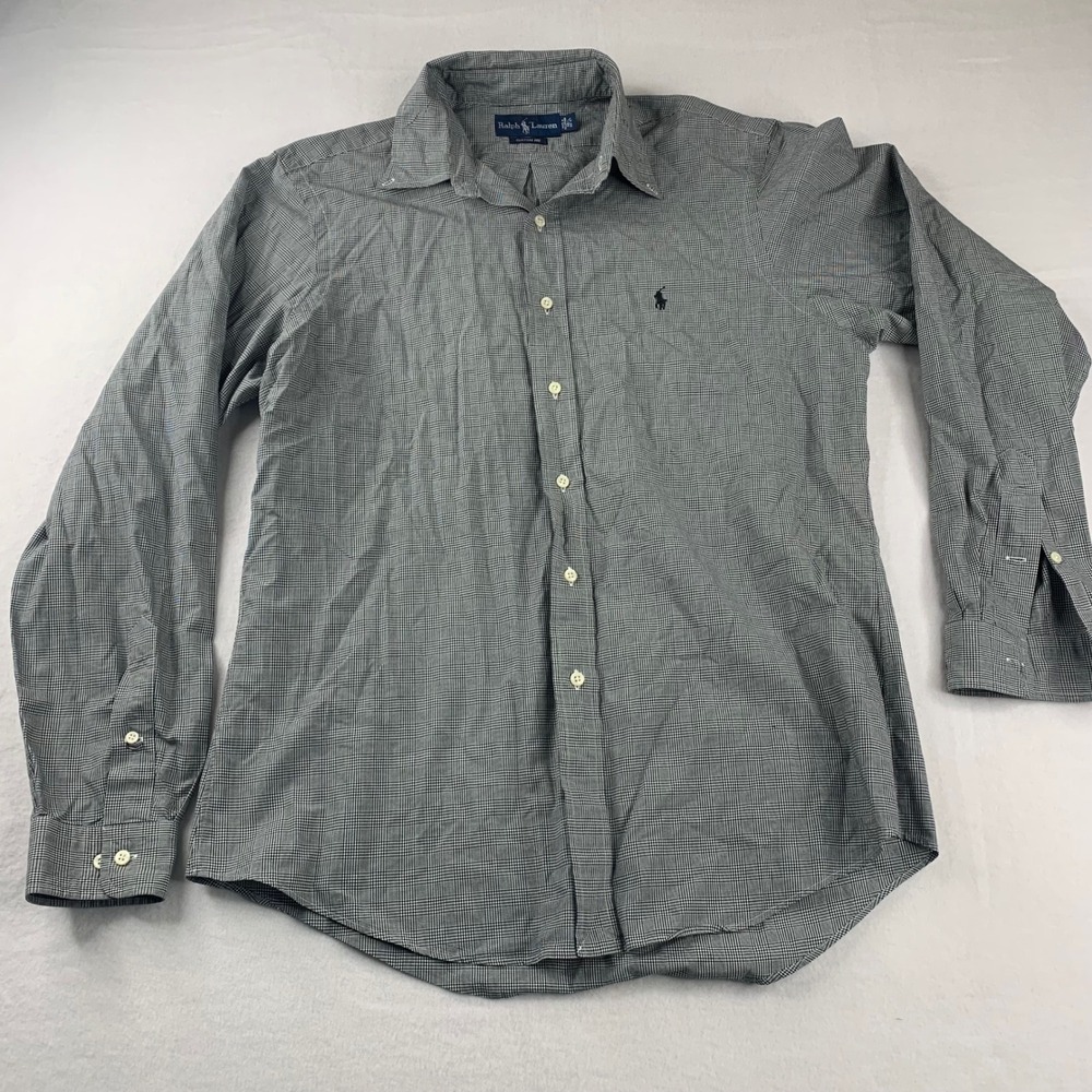Ralph Lauren Button Down Mens 16.5 32/33 Black White Plaid Custom Fit Shirt